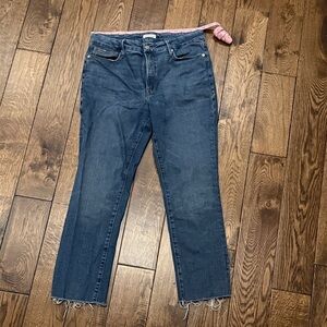 Good American Dark Blue Cropped Straight Jeans Size 30